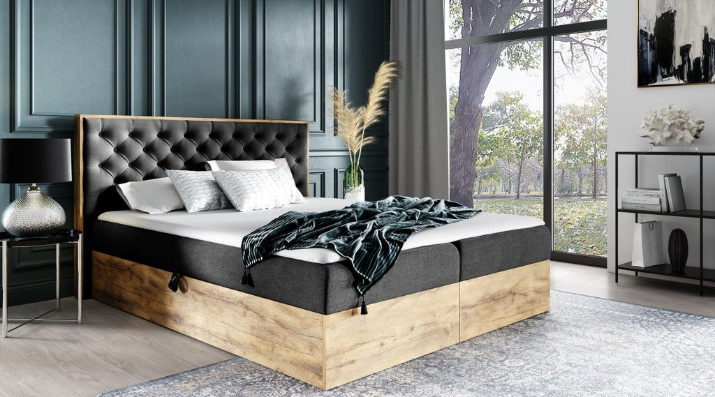 Designer Holzbett Neola mit Stauraum: Modernes Massivholz-Bettgestell, elegant, funktional, stilvoll