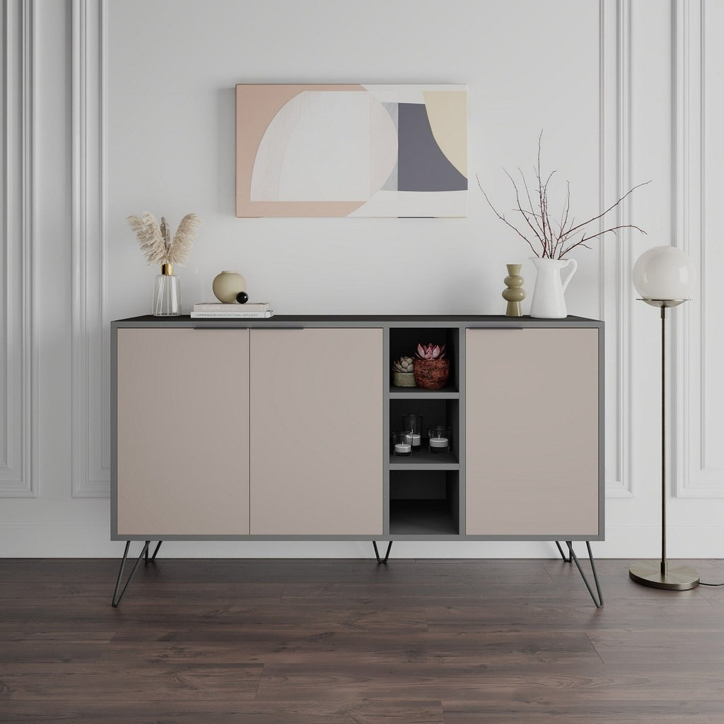 Luxuriöse Designer Kommode Clara: Modernes Sideboard mit Türen, offenen Fächern
