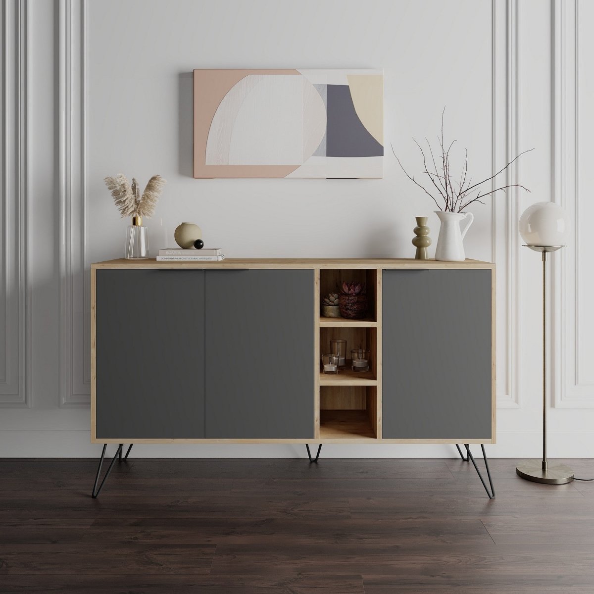 Luxuriöse Designer Kommode Clara: Modernes Sideboard mit Türen, offenen Fächern