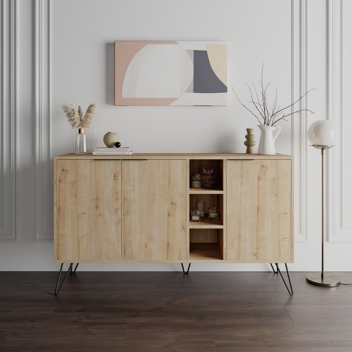 Luxuriöse Designer Kommode Clara: Modernes Sideboard mit Türen, offenen Fächern