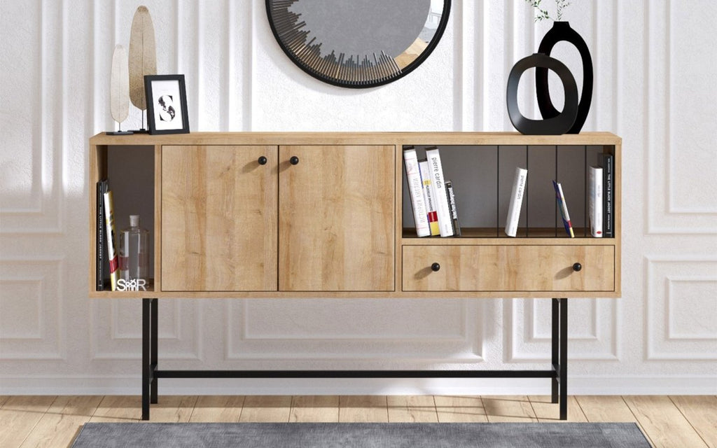 Freya Designer Kommode: Stilvolle Eichenoptik, Metallgestell, Viel Stauraum