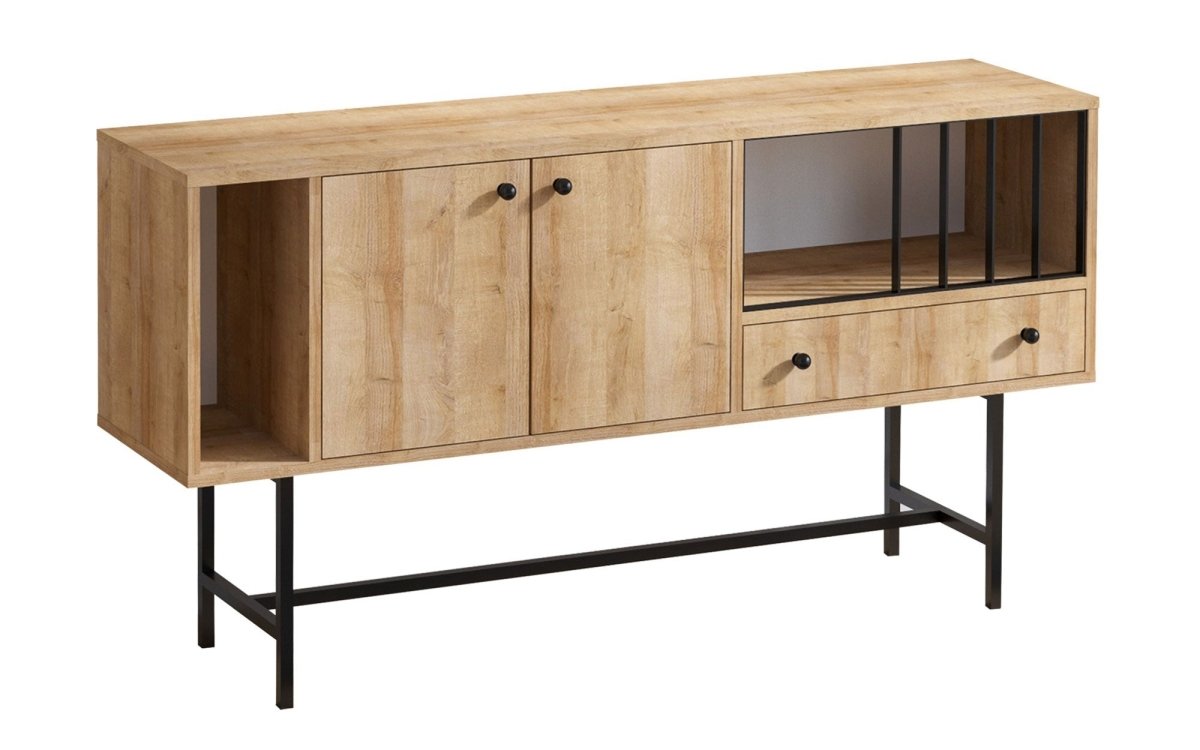 Freya Designer Kommode: Stilvolle Eichenoptik, Metallgestell, Viel Stauraum