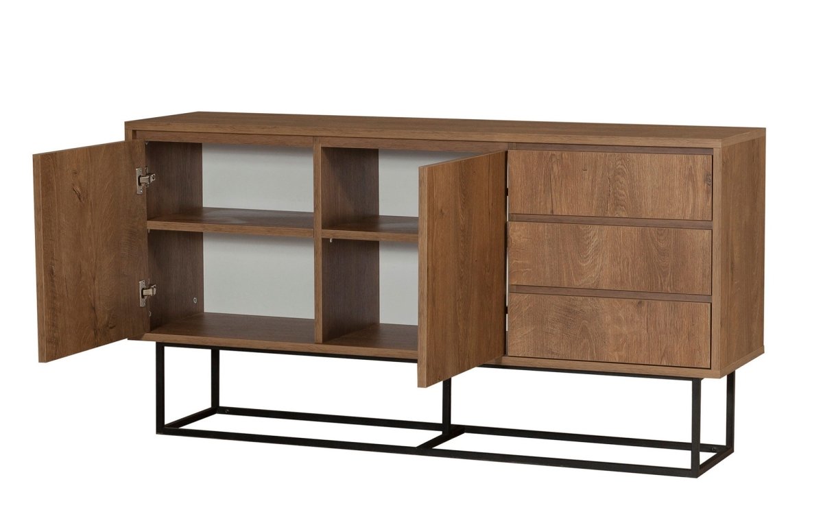 Elegante Designer Kommode Genua: Walnuss-Optik, Modernes Metallgestell, Geräumiger Stauraum