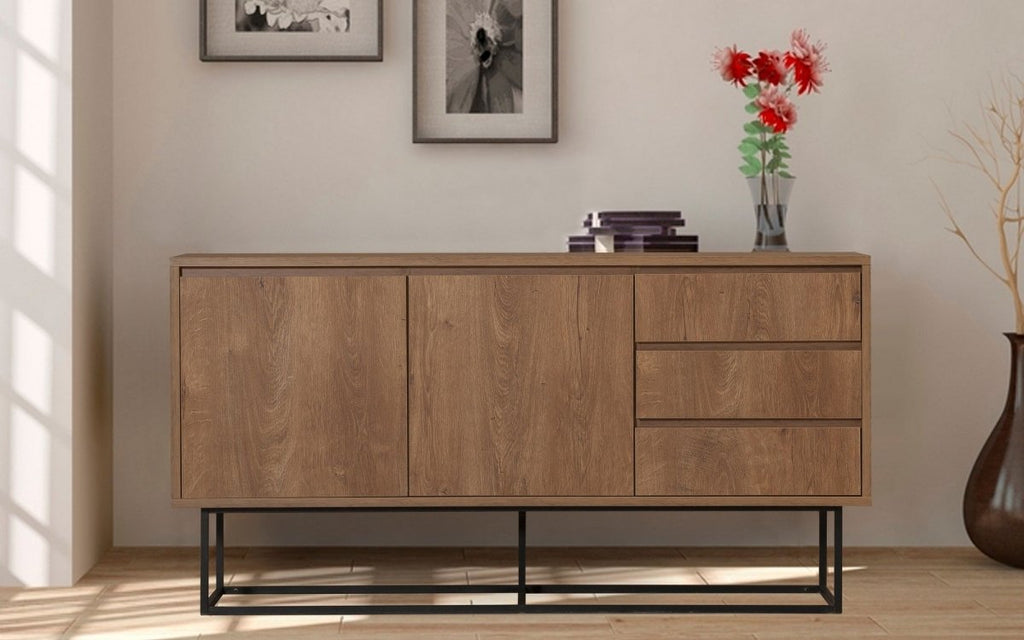 Elegante Designer Kommode Genua: Walnuss-Optik, Modernes Metallgestell, Geräumiger Stauraum