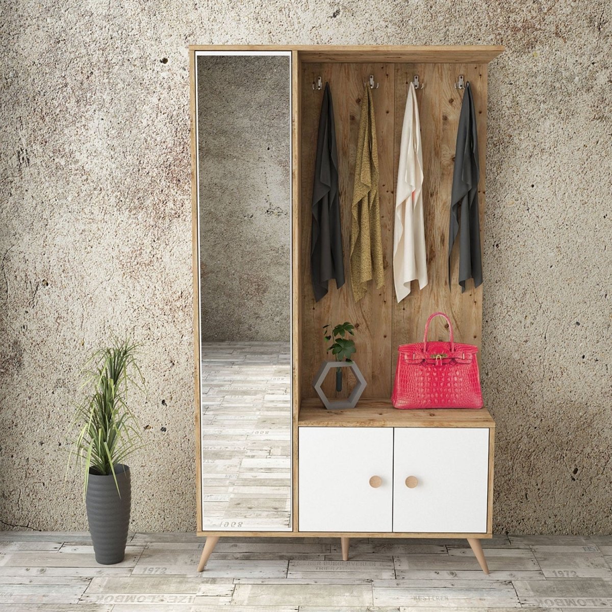 Elegante Sondrio Garderobe mit Spiegel: Stilvolles Flurmöbel für optimalen Stauraum