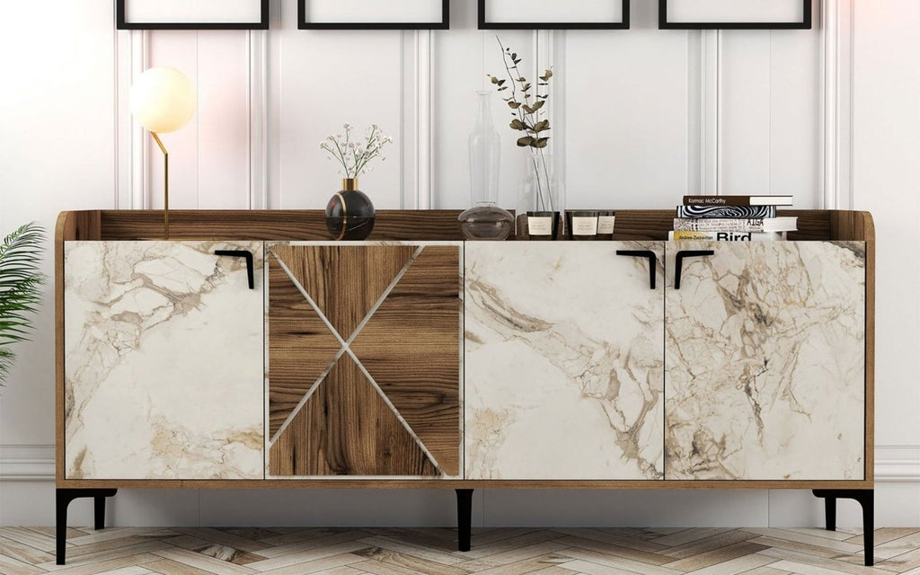 Elegante Designer Kommode Venedik: Stilvolle Aufbewahrung mit Kontrasten und Walnuss-Optik