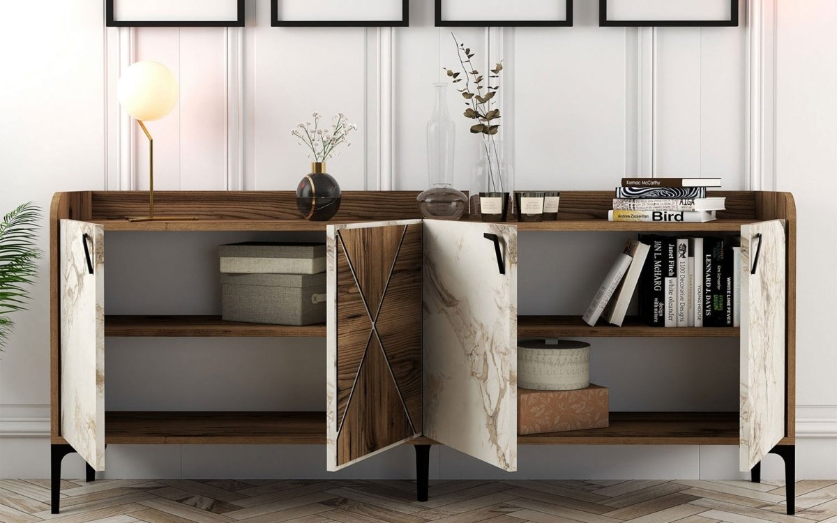 Elegante Designer Kommode Venedik: Stilvolle Aufbewahrung mit Kontrasten und Walnuss-Optik