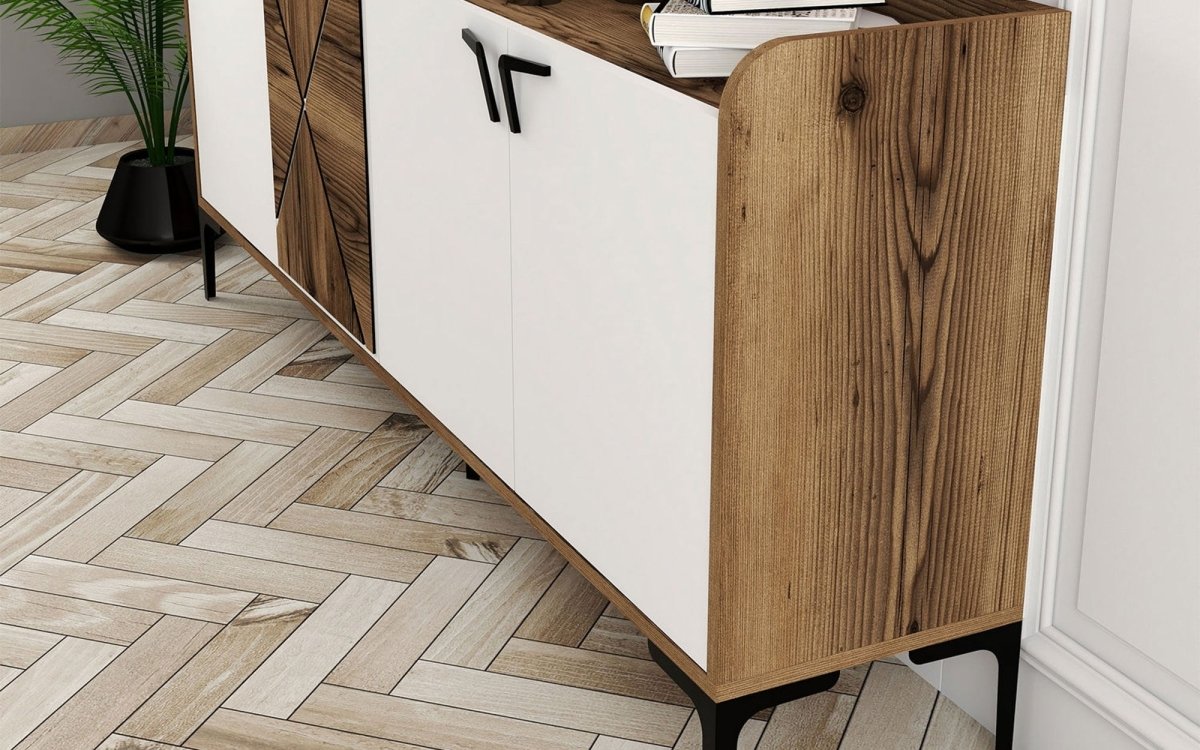 Elegante Designer Kommode Venedik: Stilvolle Aufbewahrung mit Kontrasten und Walnuss-Optik