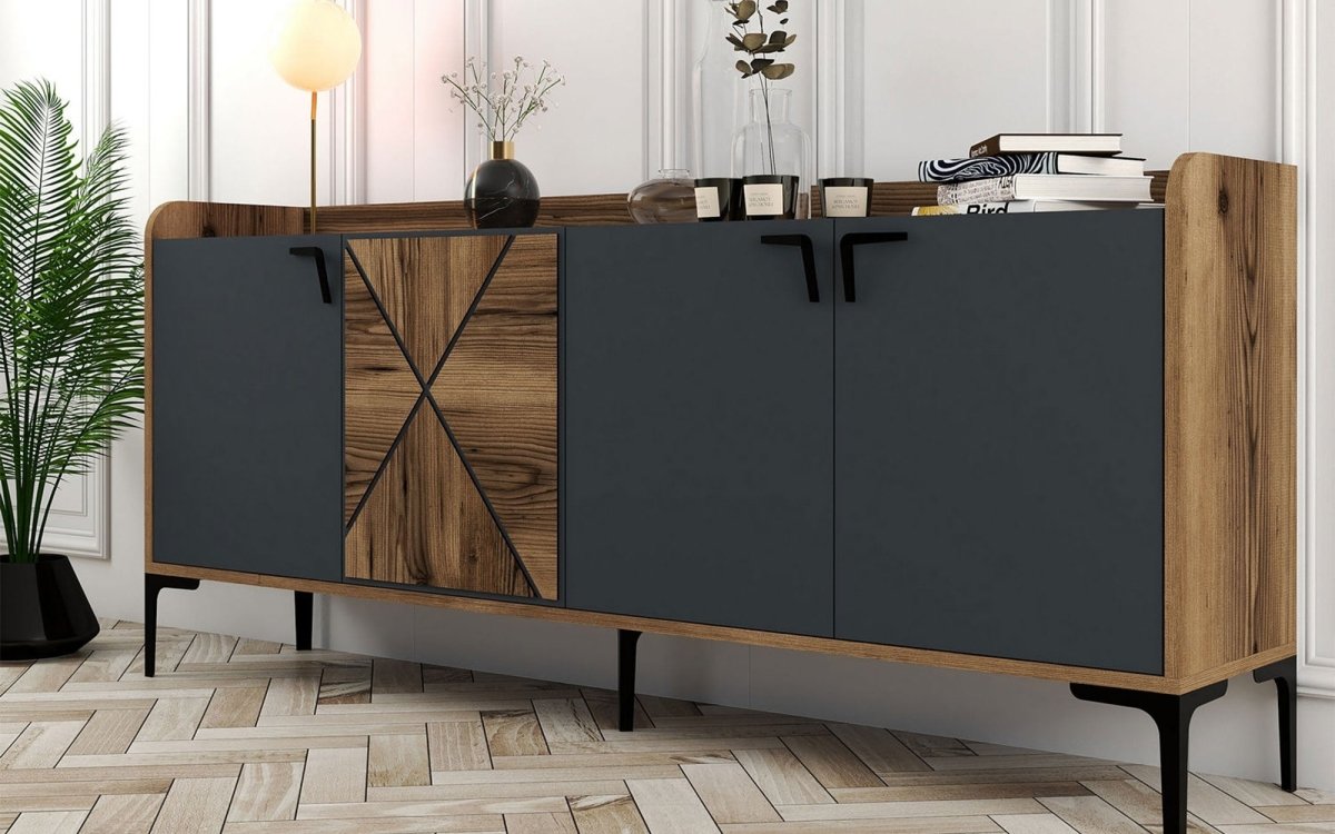 Elegante Designer Kommode Venedik: Stilvolle Aufbewahrung mit Kontrasten und Walnuss-Optik