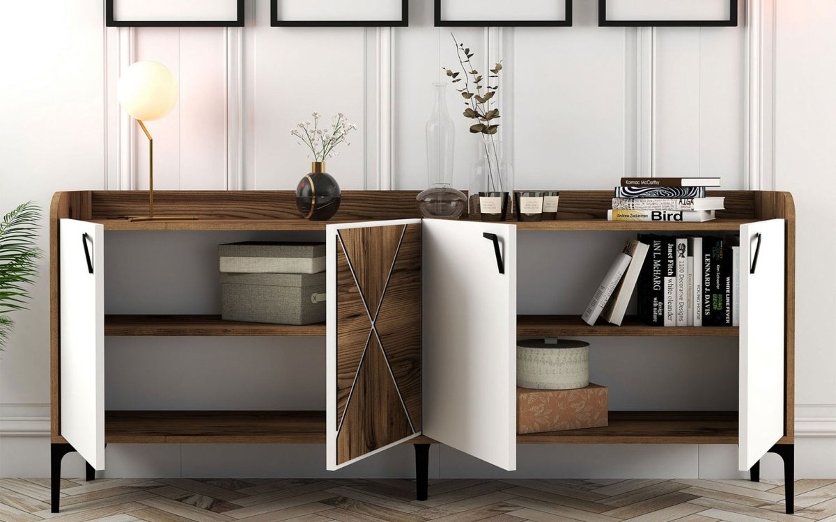 Elegante Designer Kommode Venedik: Stilvolle Aufbewahrung mit Kontrasten und Walnuss-Optik