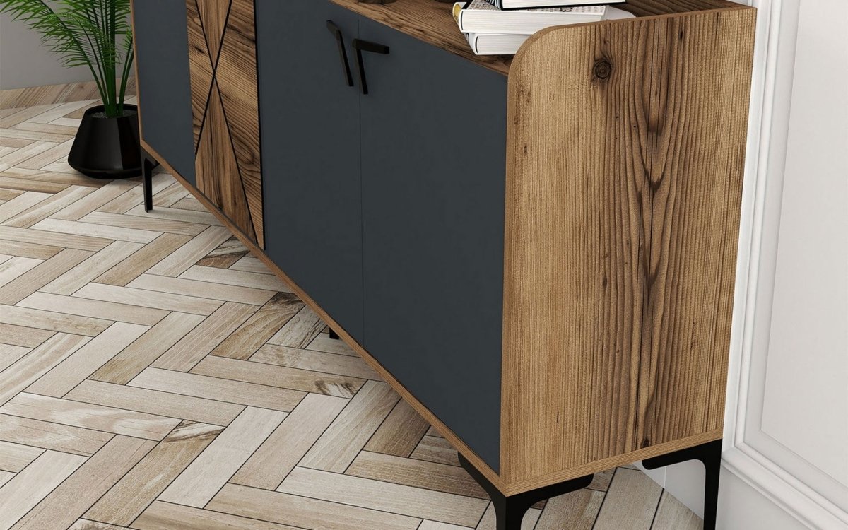 Elegante Designer Kommode Venedik: Stilvolle Aufbewahrung mit Kontrasten und Walnuss-Optik
