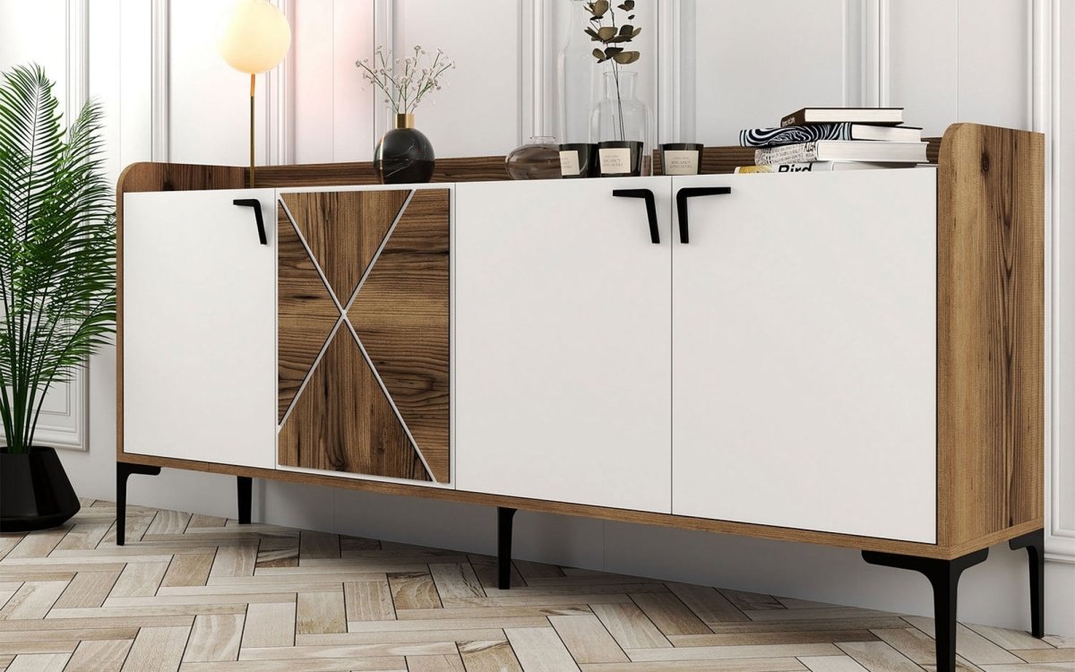 Elegante Designer Kommode Venedik: Stilvolle Aufbewahrung mit Kontrasten und Walnuss-Optik