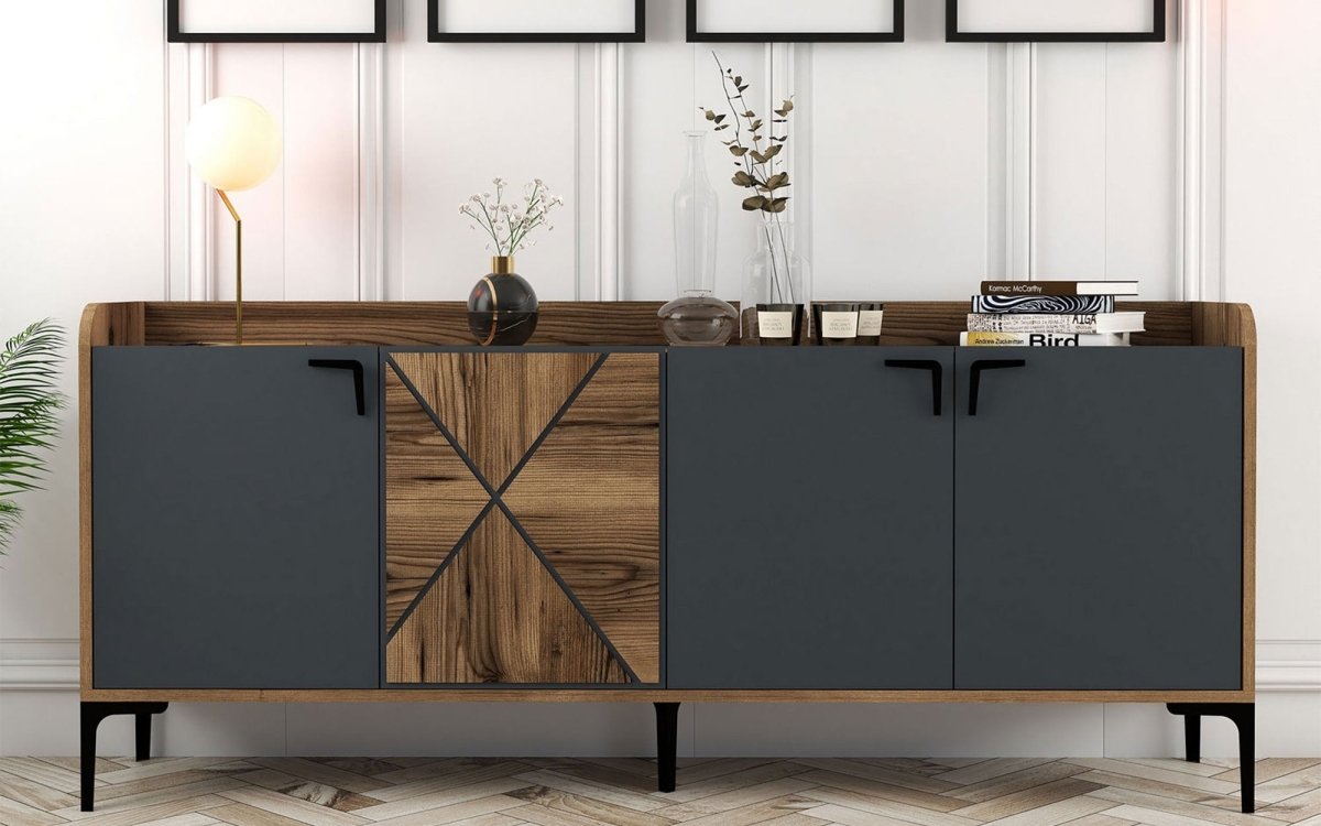Elegante Designer Kommode Venedik: Stilvolle Aufbewahrung mit Kontrasten und Walnuss-Optik