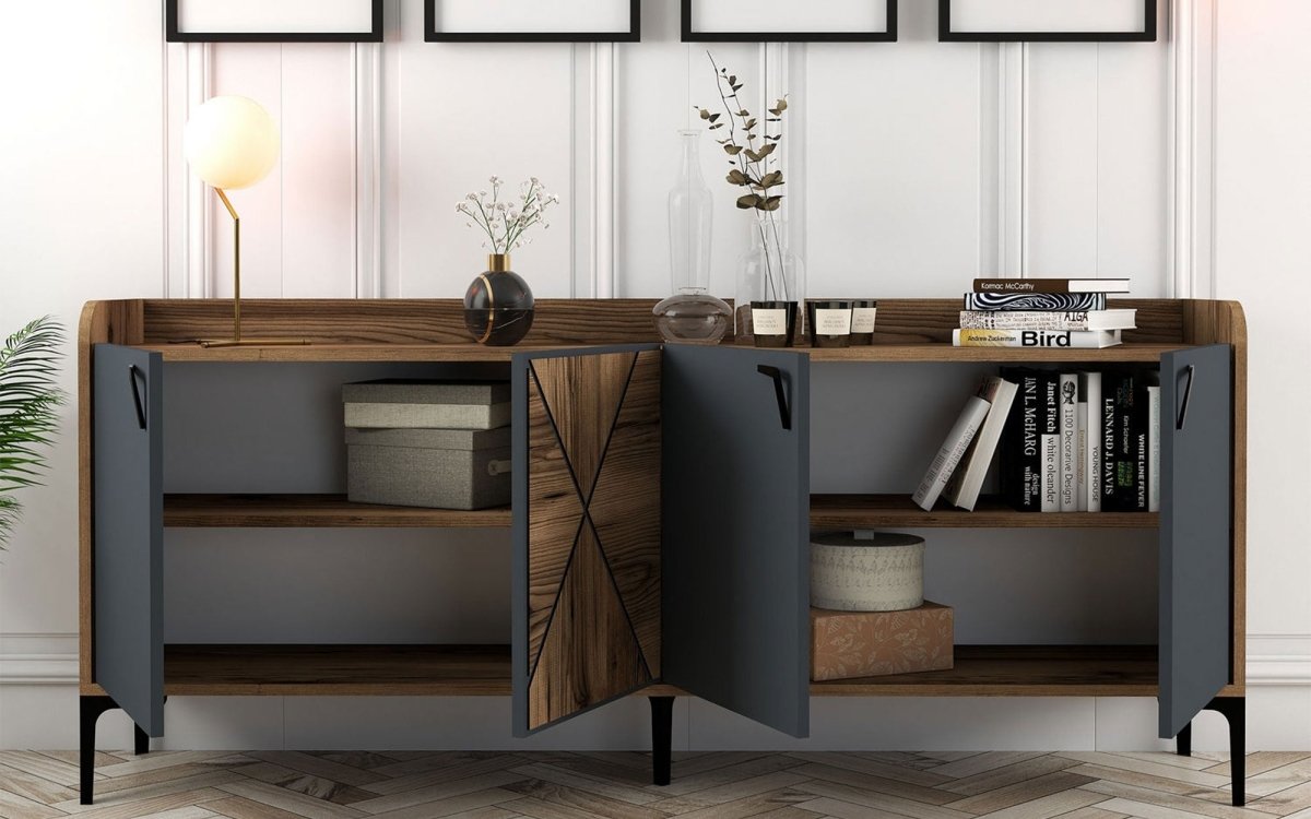 Elegante Designer Kommode Venedik: Stilvolle Aufbewahrung mit Kontrasten und Walnuss-Optik