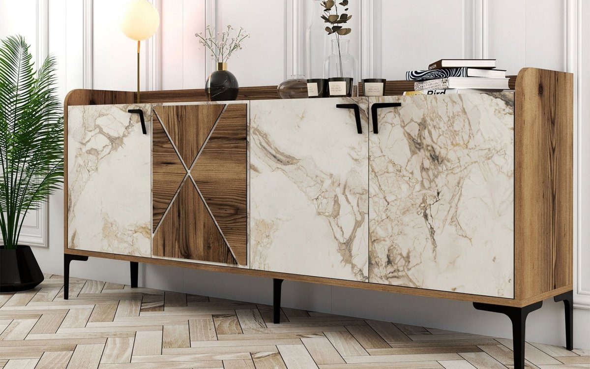 Elegante Designer Kommode Venedik: Stilvolle Aufbewahrung mit Kontrasten und Walnuss-Optik