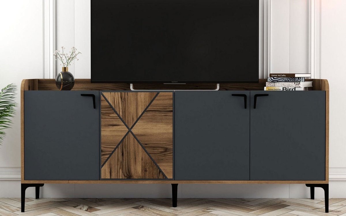 Elegante Designer Kommode Venedik: Stilvolle Aufbewahrung mit Kontrasten und Walnuss-Optik