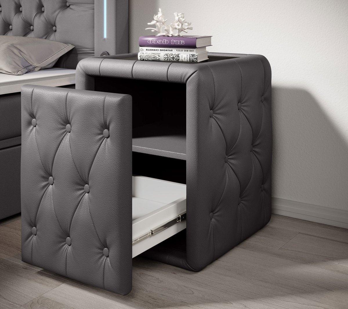 Evora Designer Nachttisch: Eleganter Kunstleder Beistelltisch für Boxspringbetten