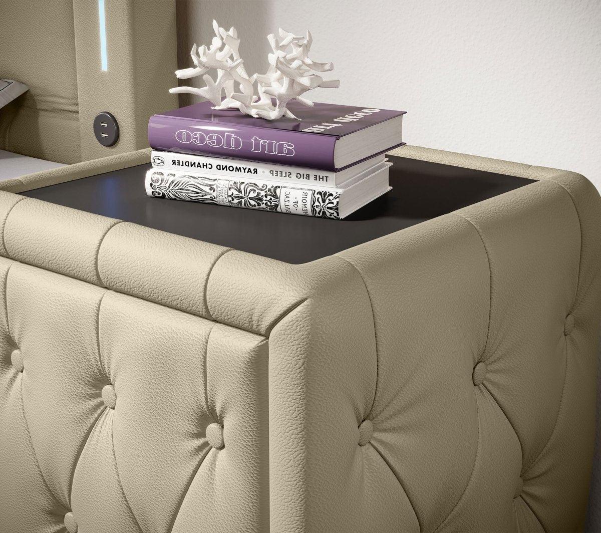 Evora Designer Nachttisch: Eleganter Kunstleder Beistelltisch für Boxspringbetten