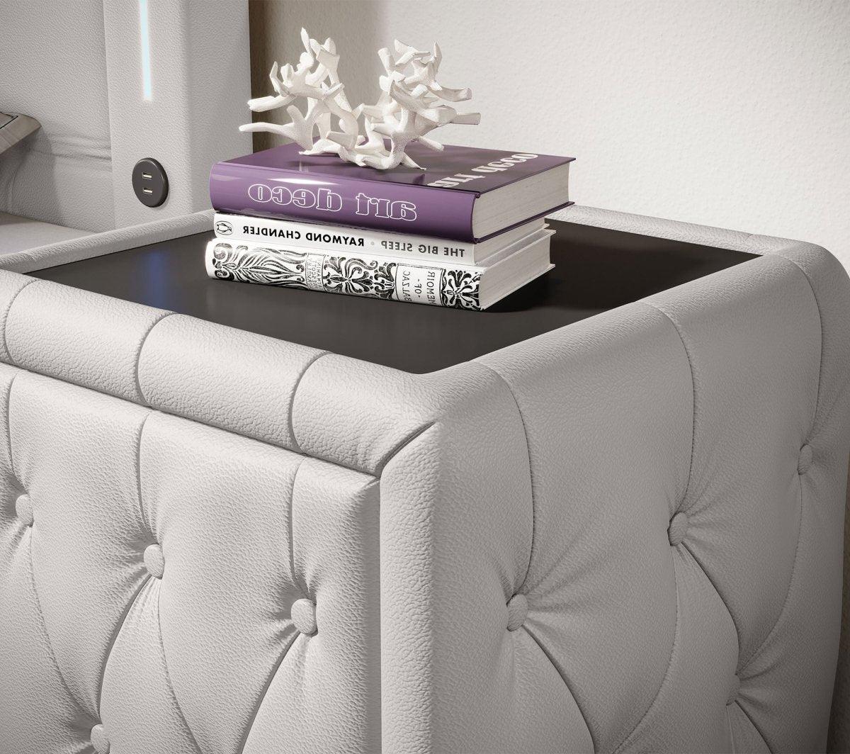 Evora Designer Nachttisch: Eleganter Kunstleder Beistelltisch für Boxspringbetten