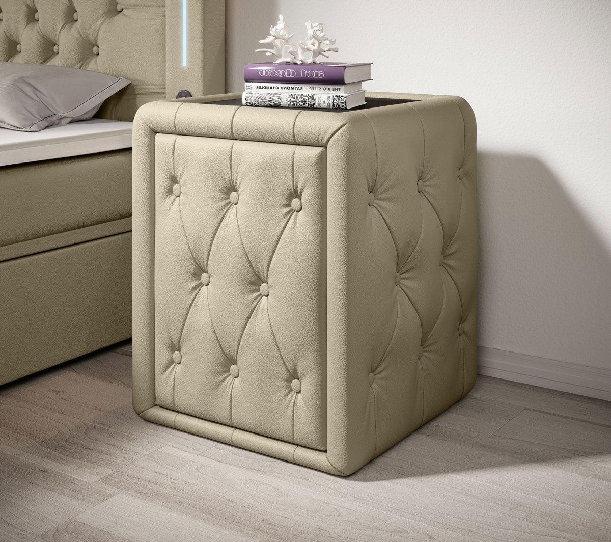 Evora Designer Nachttisch: Eleganter Kunstleder Beistelltisch für Boxspringbetten