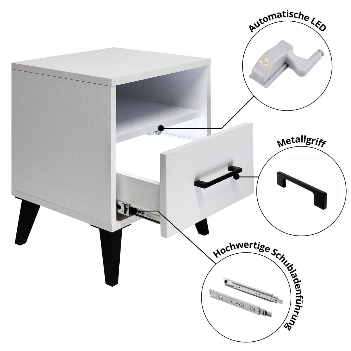 Eleganter Nachttisch Galaxy: Modernes Design mit Integrierter LED-Beleuchtung und Stauraum