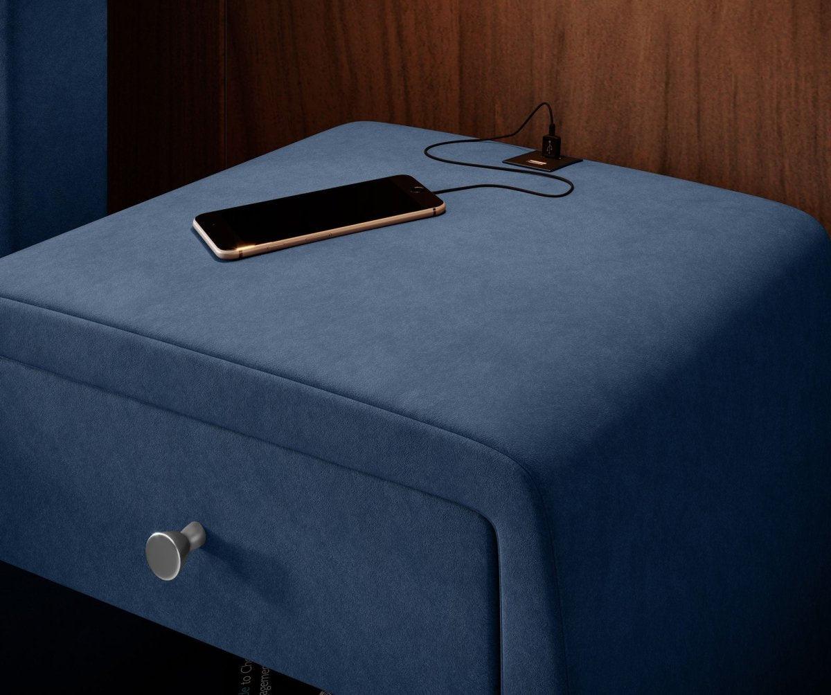 Eleganter Samt Designer Nachttisch Lilly mit USB-Ladefunktion – Stilvoll & Praktisch