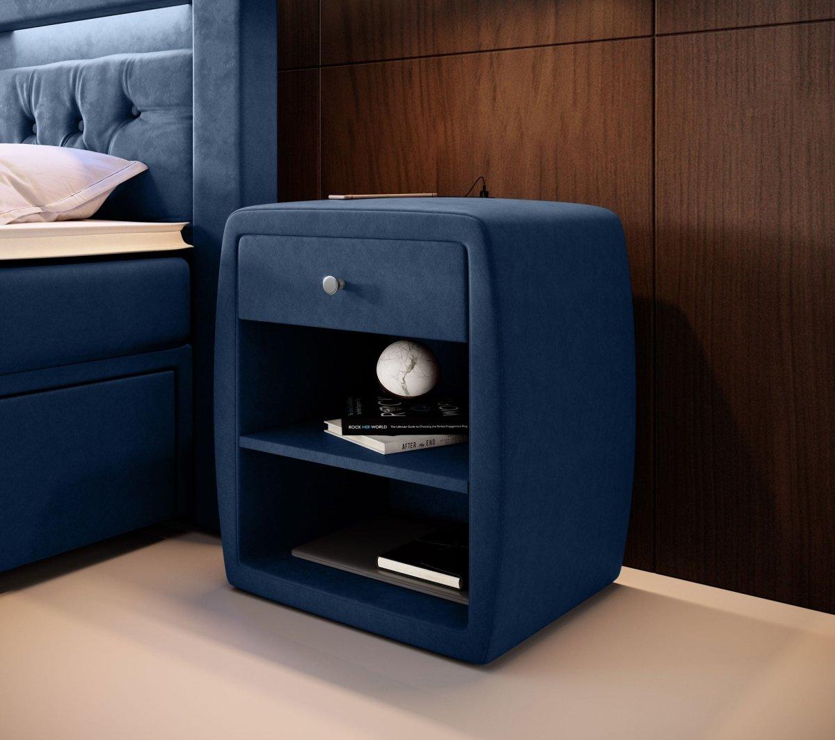 Eleganter Samt Designer Nachttisch Lilly mit USB-Ladefunktion – Stilvoll & Praktisch