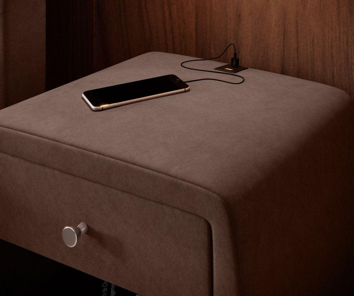 Eleganter Samt Designer Nachttisch Lilly mit USB-Ladefunktion – Stilvoll & Praktisch