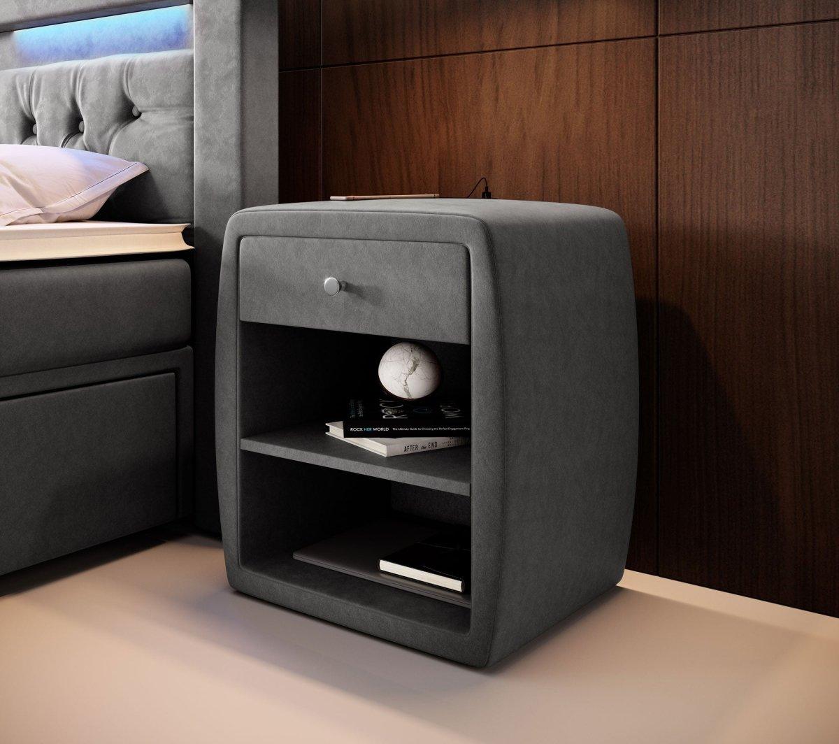 Eleganter Samt Designer Nachttisch Lilly mit USB-Ladefunktion – Stilvoll & Praktisch