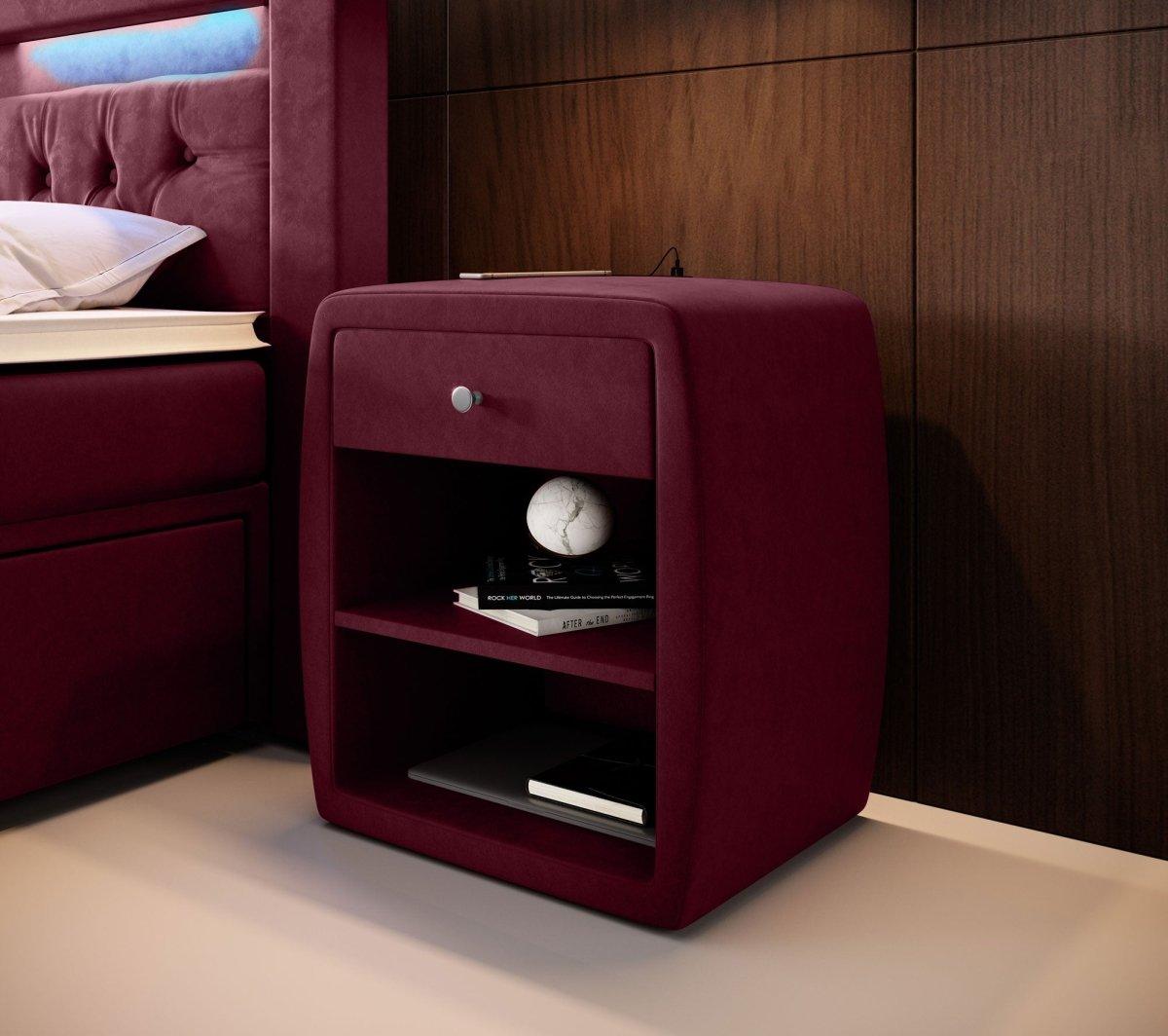 Eleganter Samt Designer Nachttisch Lilly mit USB-Ladefunktion – Stilvoll & Praktisch