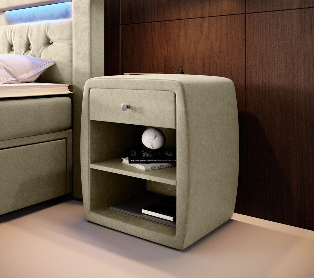 Eleganter Samt Designer Nachttisch Lilly mit USB-Ladefunktion – Stilvoll & Praktisch