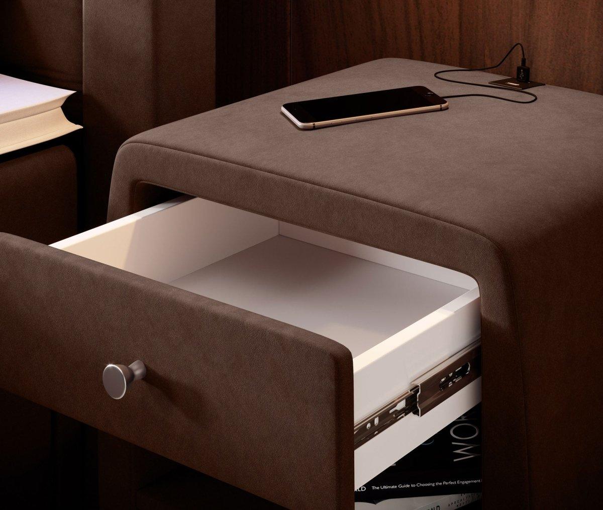Eleganter Samt Designer Nachttisch Lilly mit USB-Ladefunktion – Stilvoll & Praktisch