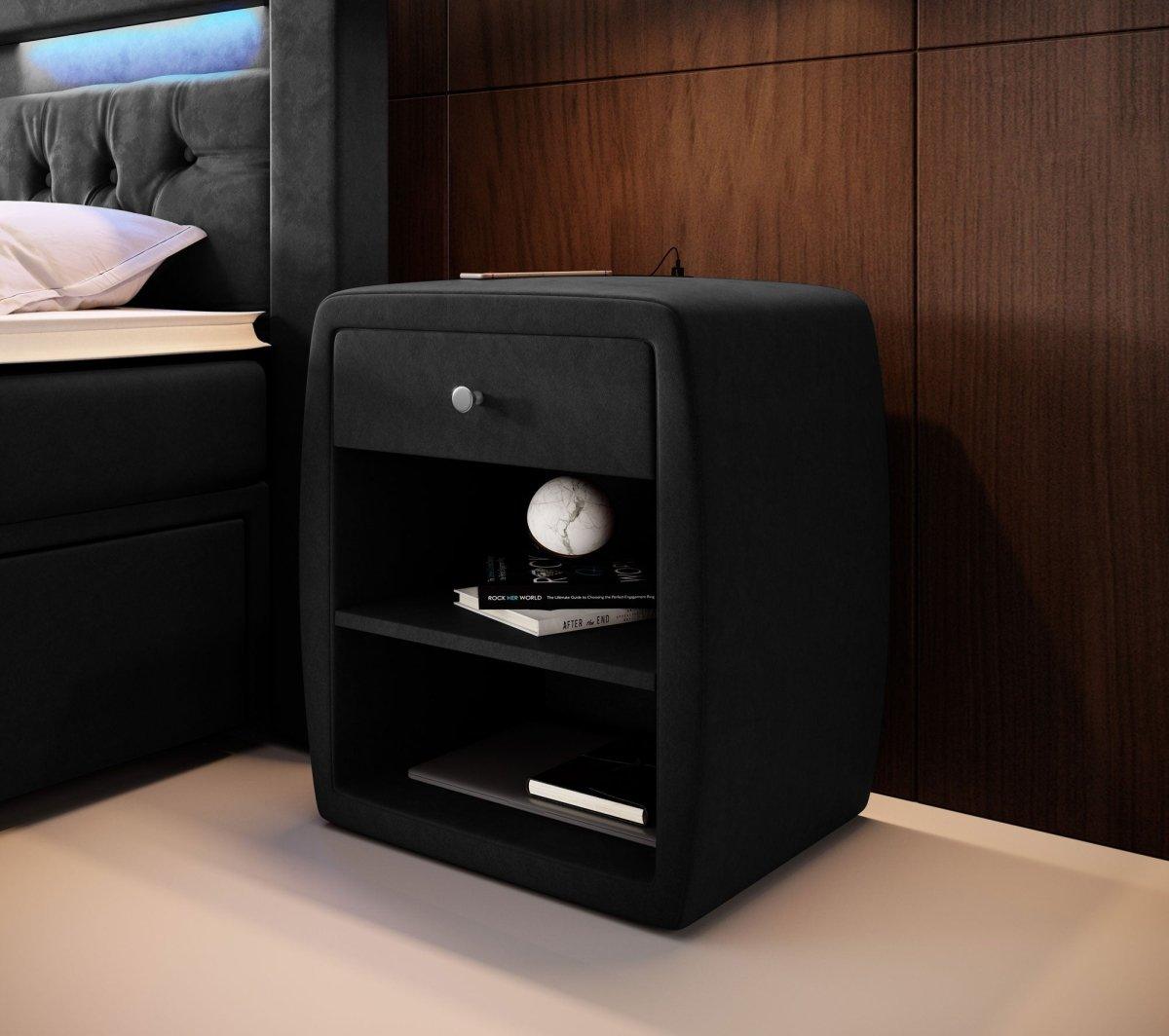 Eleganter Samt Designer Nachttisch Lilly mit USB-Ladefunktion – Stilvoll & Praktisch