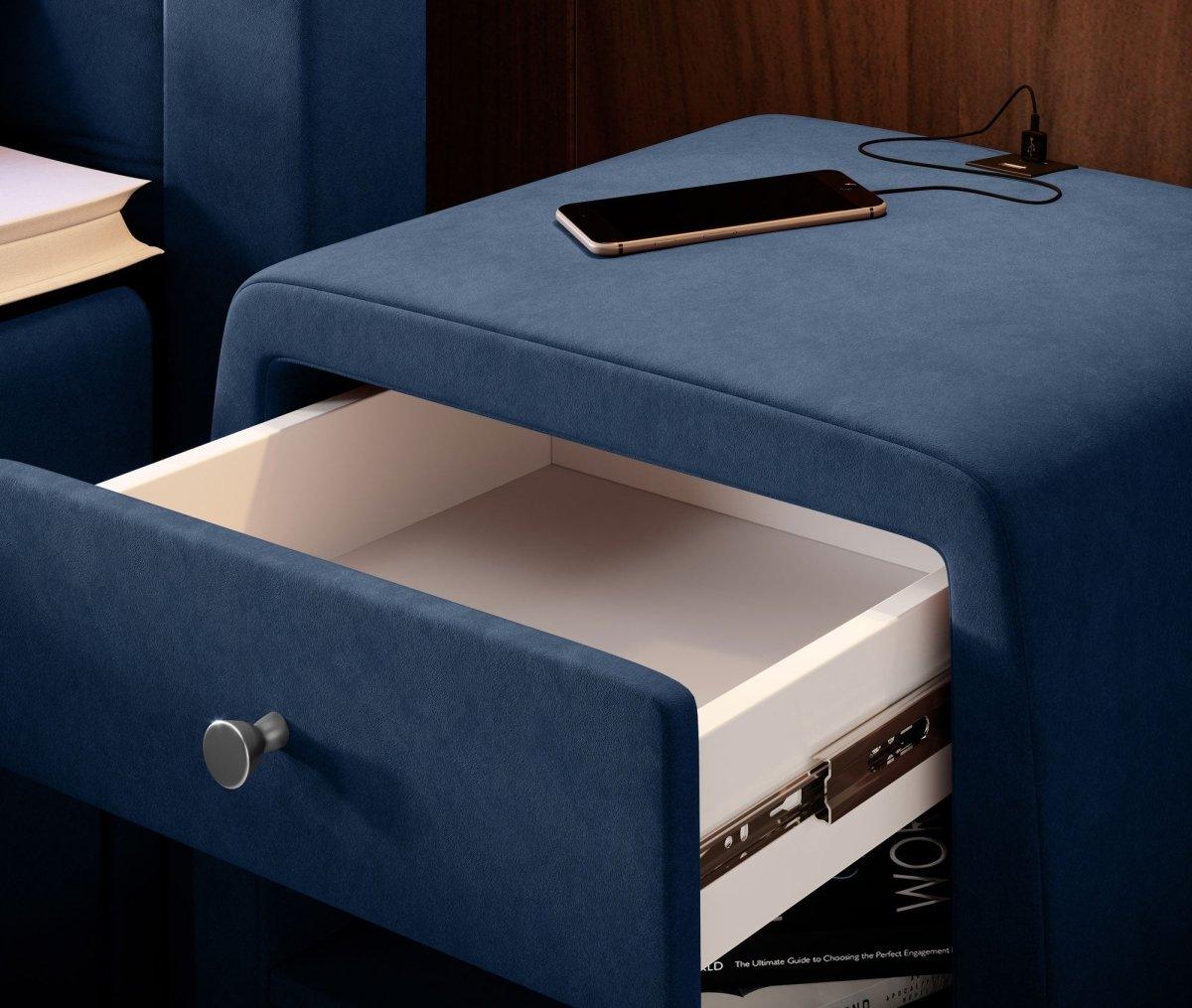 Eleganter Samt Designer Nachttisch Lilly mit USB-Ladefunktion – Stilvoll & Praktisch