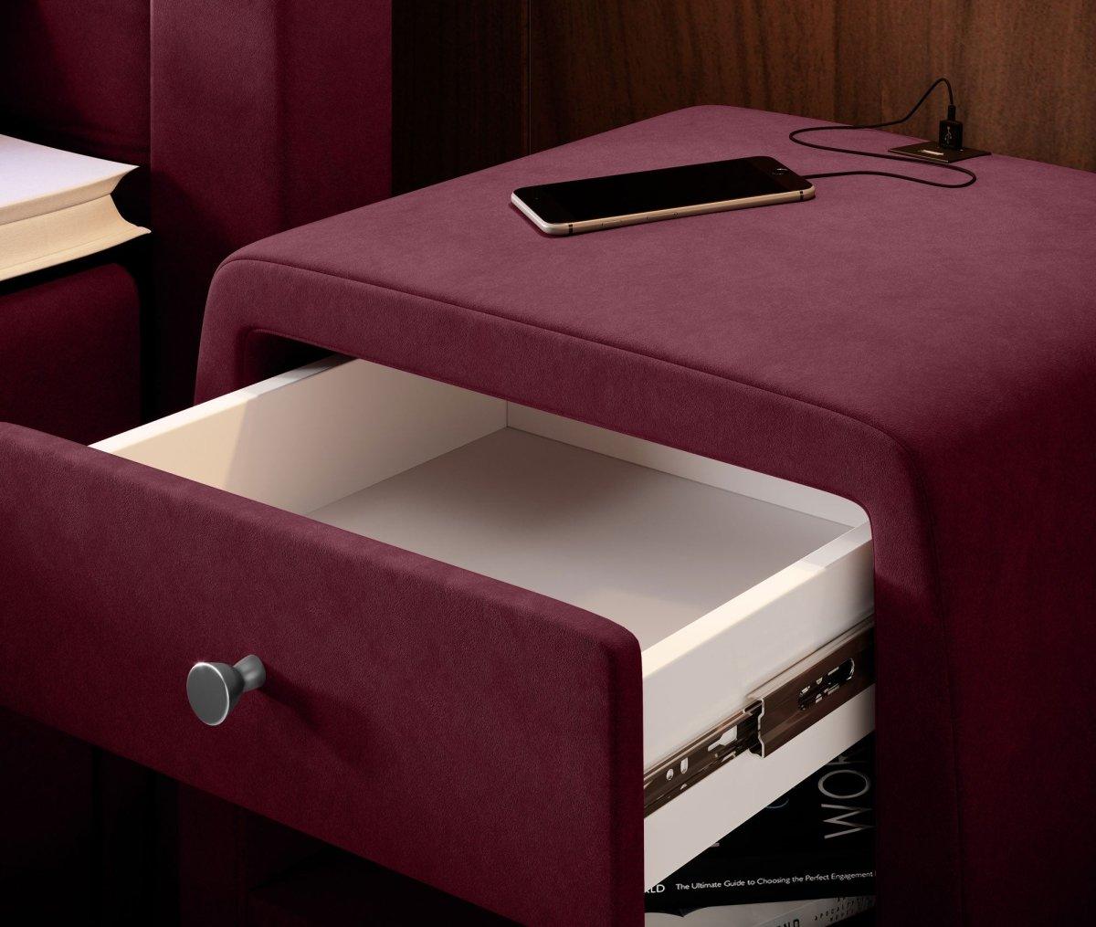 Eleganter Samt Designer Nachttisch Lilly mit USB-Ladefunktion – Stilvoll & Praktisch