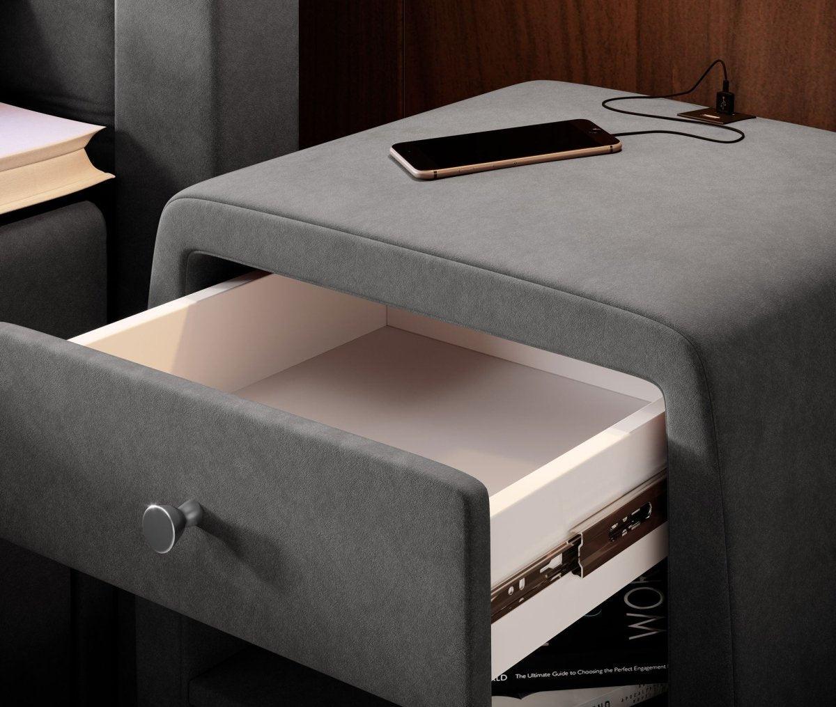 Eleganter Samt Designer Nachttisch Lilly mit USB-Ladefunktion – Stilvoll & Praktisch