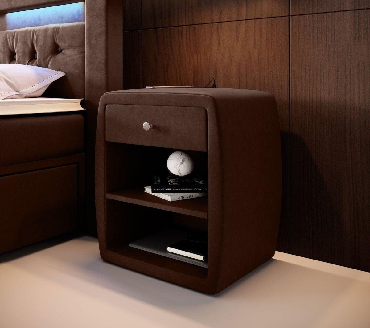 Eleganter Samt Designer Nachttisch Lilly mit USB-Ladefunktion – Stilvoll & Praktisch