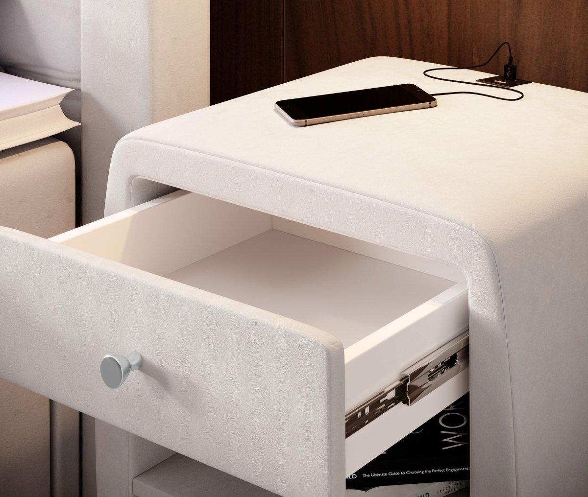 Eleganter Samt Designer Nachttisch Lilly mit USB-Ladefunktion – Stilvoll & Praktisch