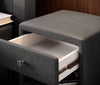 Eleganter Designer Nachttisch Nira aus Stoff für modernes Schlafzimmer