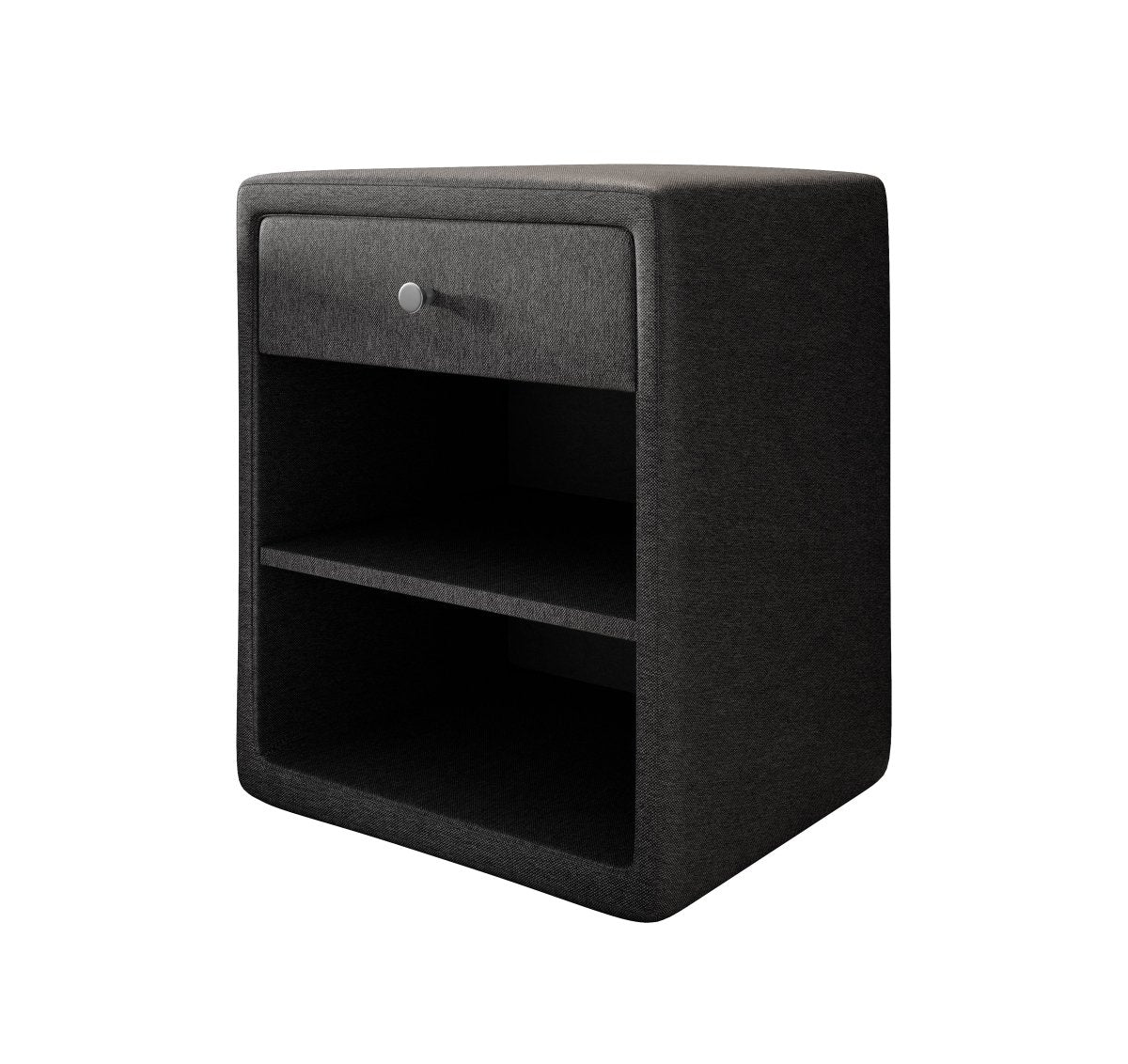 Eleganter Designer Nachttisch Nira aus Stoff für modernes Schlafzimmer