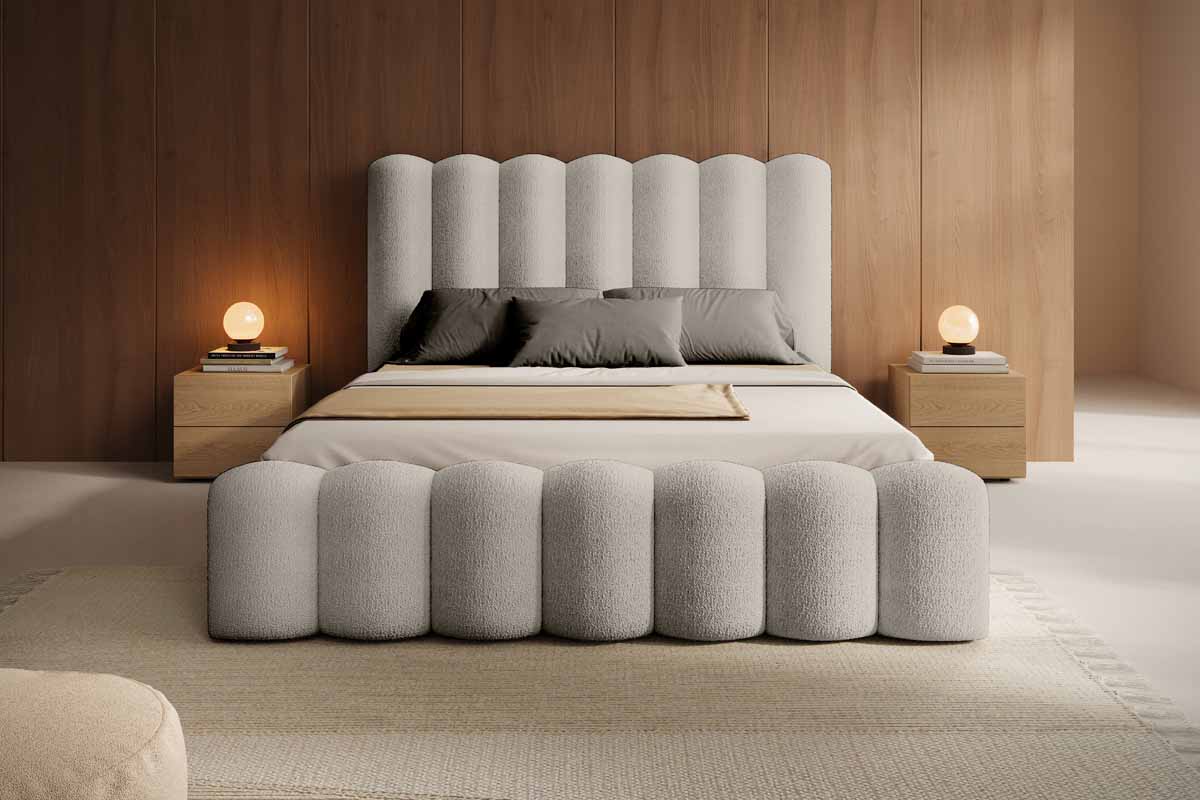 Amore Bouclé Design Polsterbett mit cleverem Stauraum – Luxuriöser Schlafkomfort