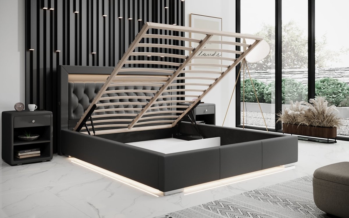 Infinity Designer Polsterbett: RGB-LED, USB-Ladefunktion, cleverer Stauraum inklusive