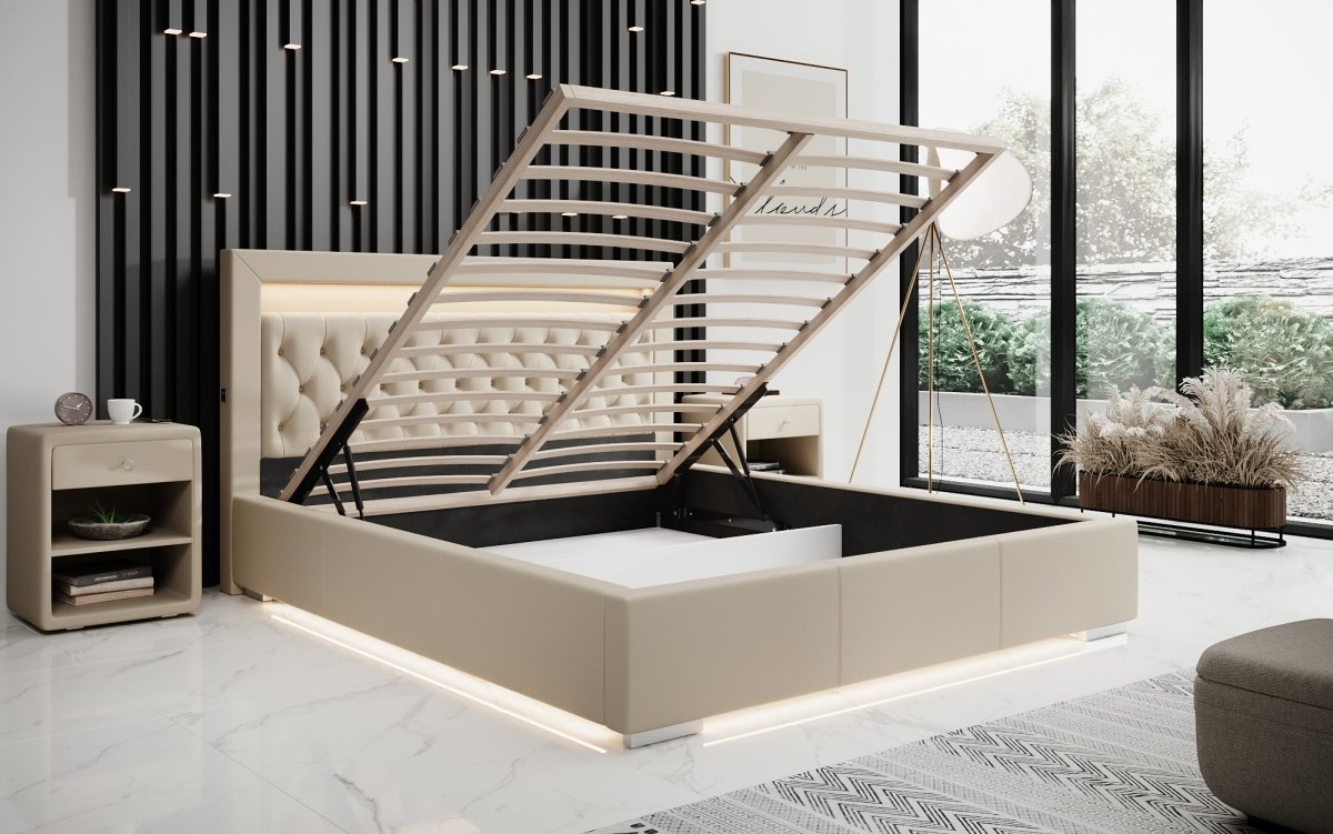 Infinity Designer Polsterbett: RGB-LED, USB-Ladefunktion, cleverer Stauraum inklusive