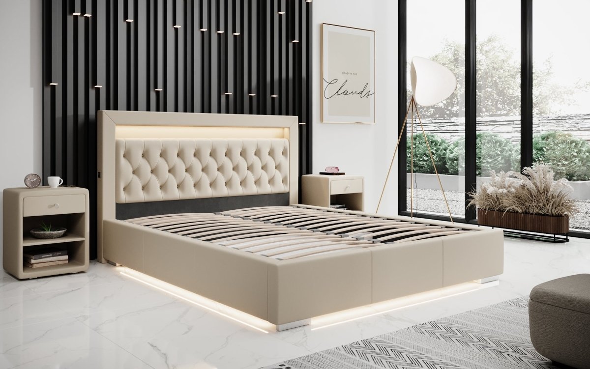 Infinity Designer Polsterbett: RGB-LED, USB-Ladefunktion, cleverer Stauraum inklusive