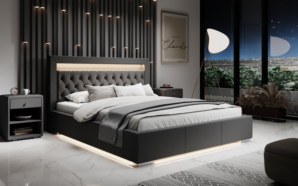 Infinity Designer Polsterbett: RGB-LED, USB-Ladefunktion, cleverer Stauraum inklusive