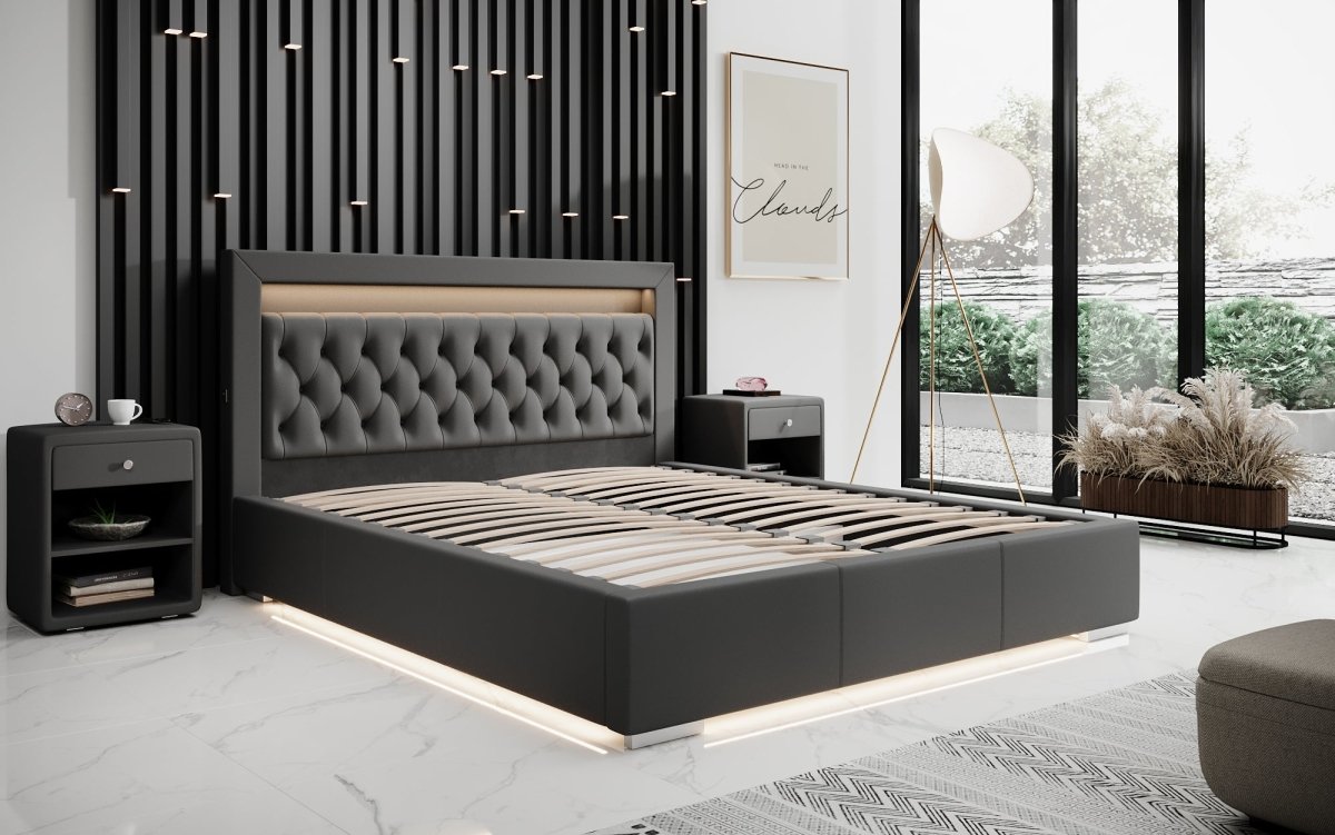 Infinity Designer Polsterbett: RGB-LED, USB-Ladefunktion, cleverer Stauraum inklusive