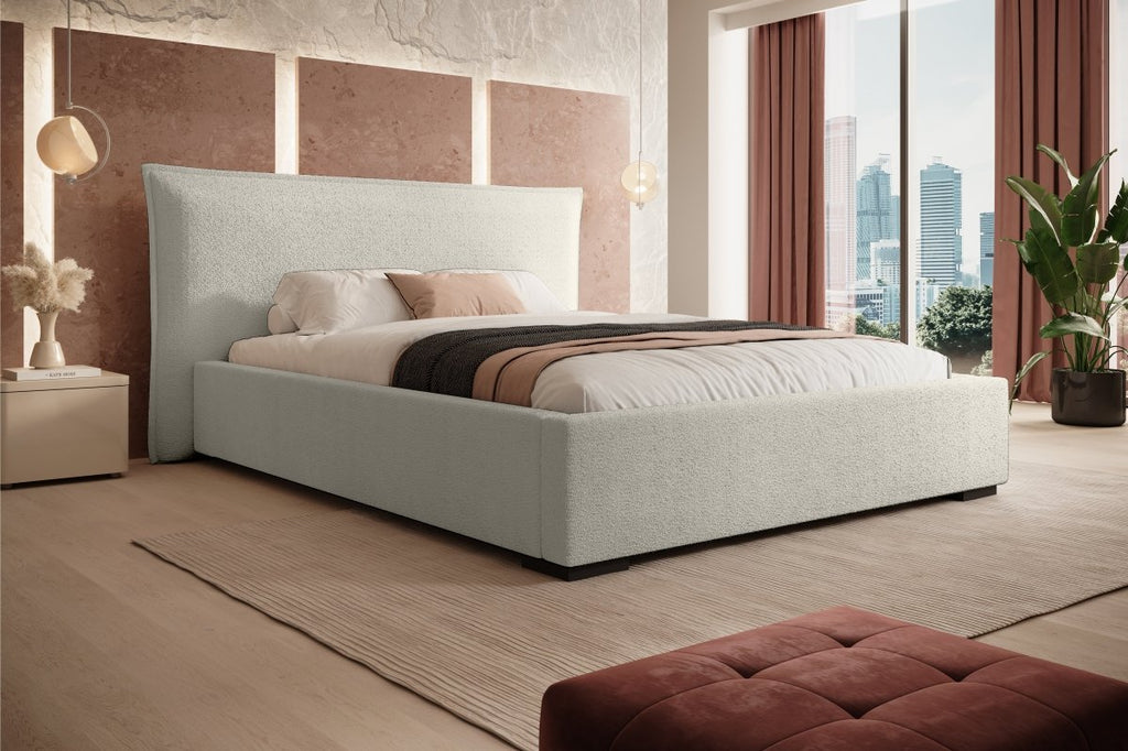 Luxuriöses Designer Bouclé Polsterbett Namino mit Großem Integriertem Stauraum