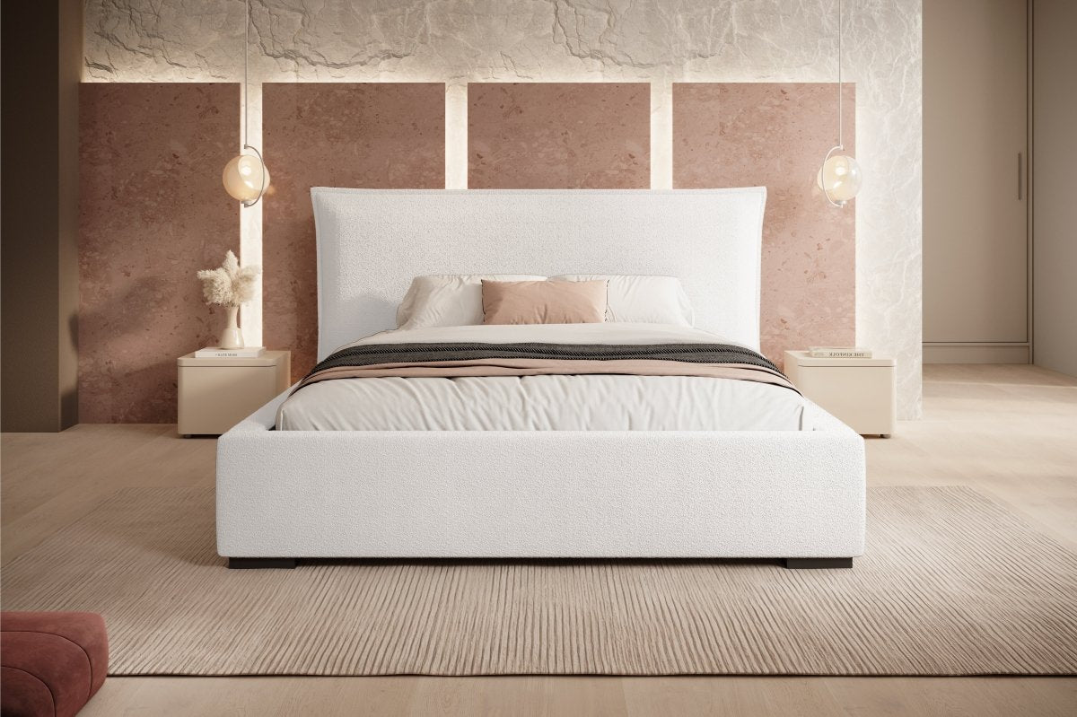 Luxuriöses Designer Bouclé Polsterbett Namino mit Großem Integriertem Stauraum