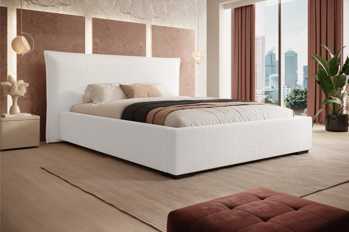 Luxuriöses Designer Bouclé Polsterbett Namino mit Großem Integriertem Stauraum