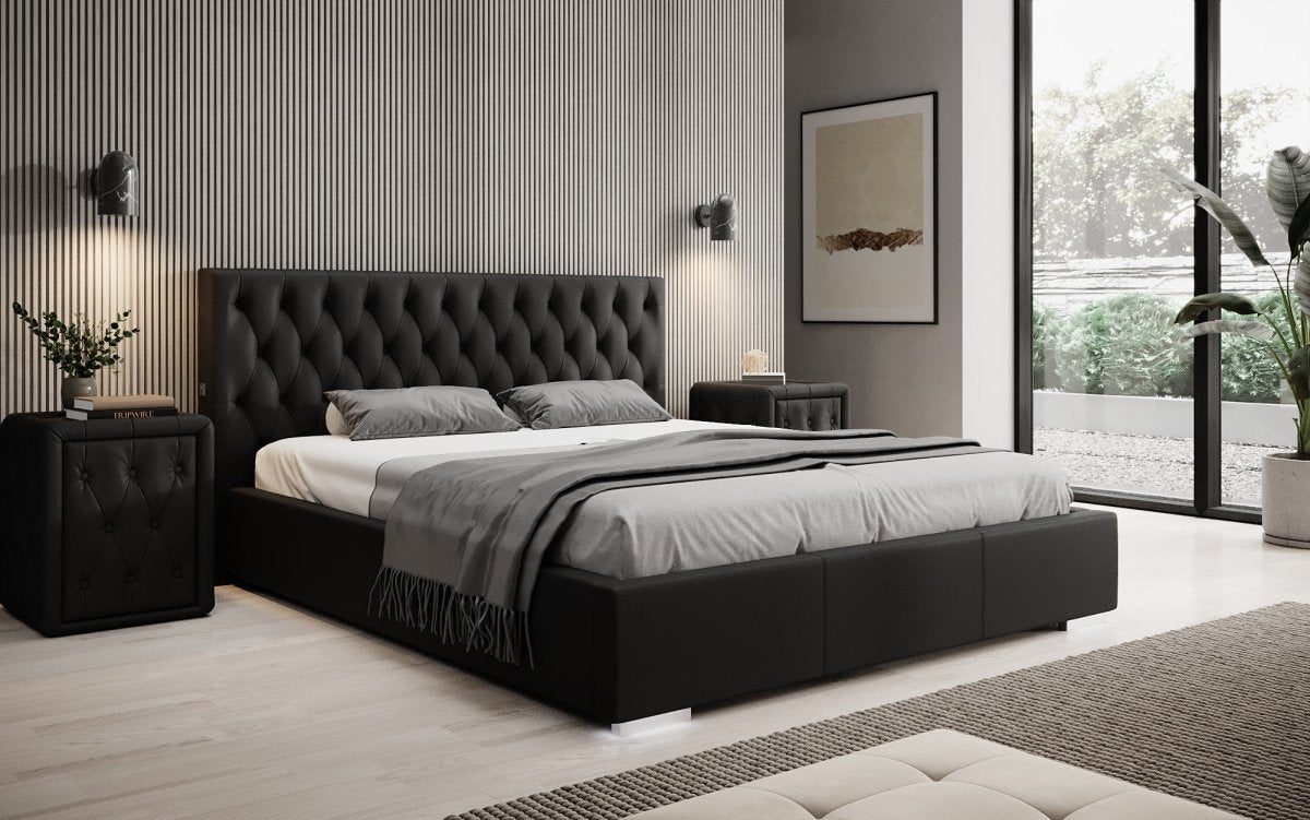 Luxus Designer Polsterbett Porto: LED-Füße, USB-Anschluss, Praktischer Stauraum